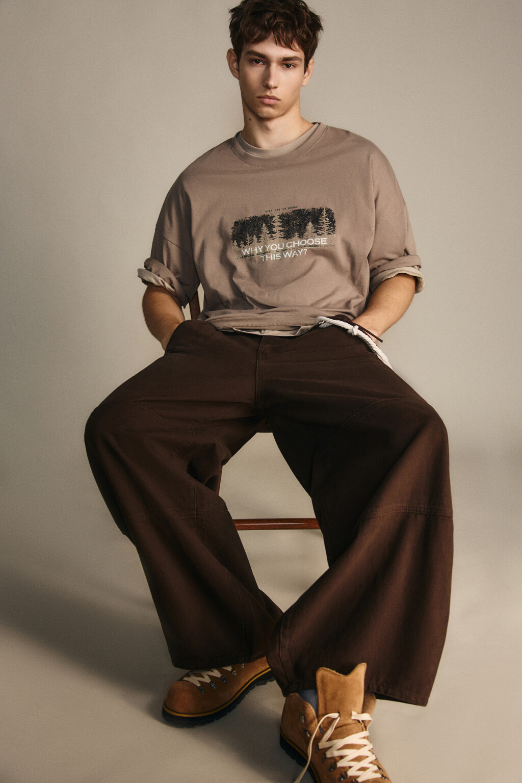 Футболка вареная с принтом - цвет коричневый - 2