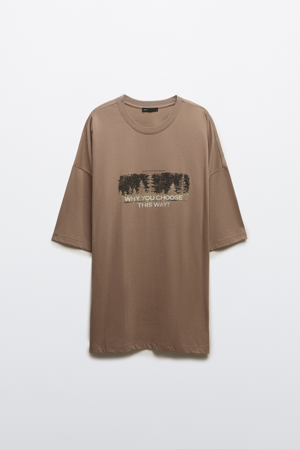 Футболка вареная с принтом - цвет коричневый - 1