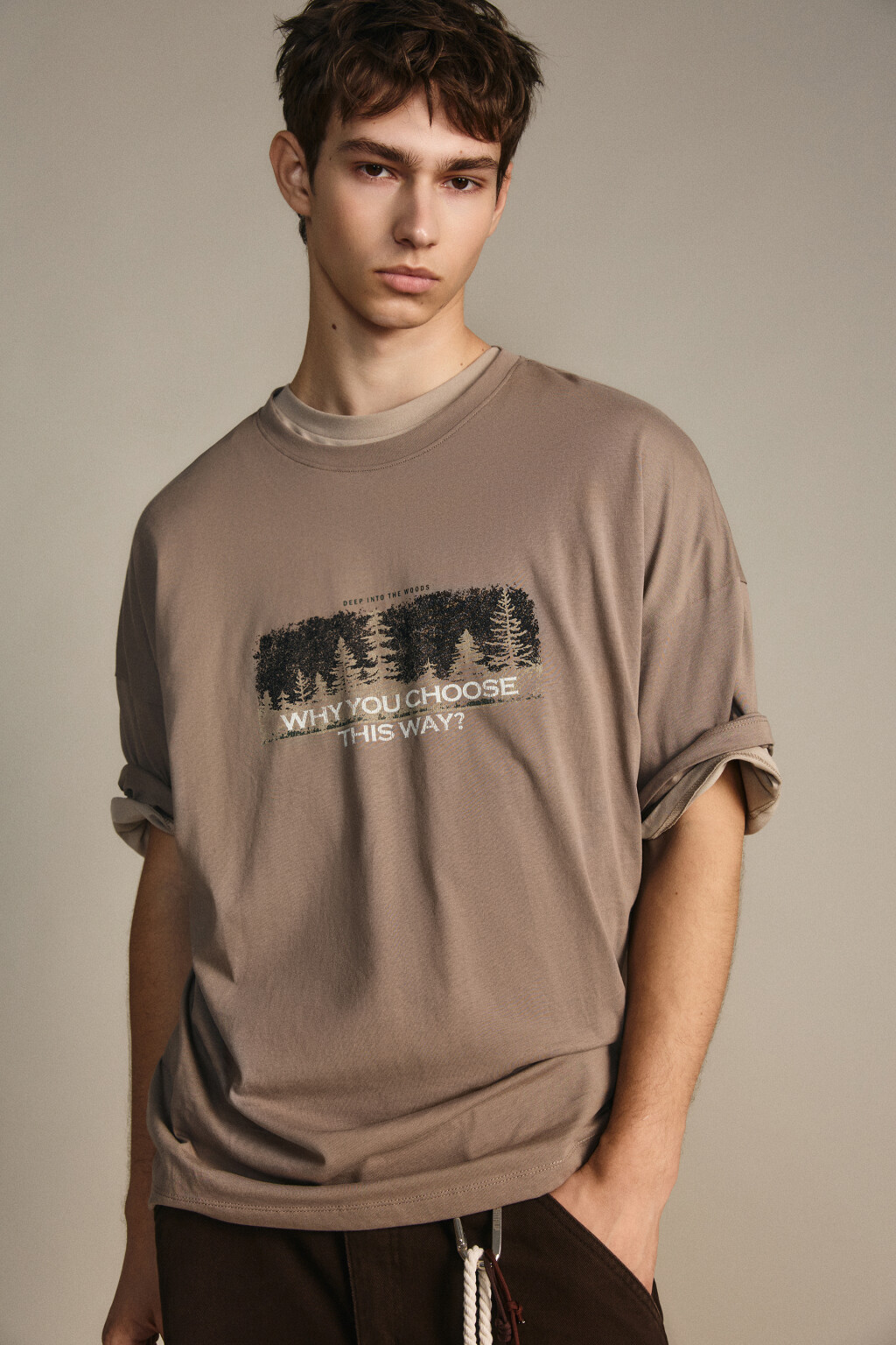 Футболка вареная с принтом - цвет коричневый - 3