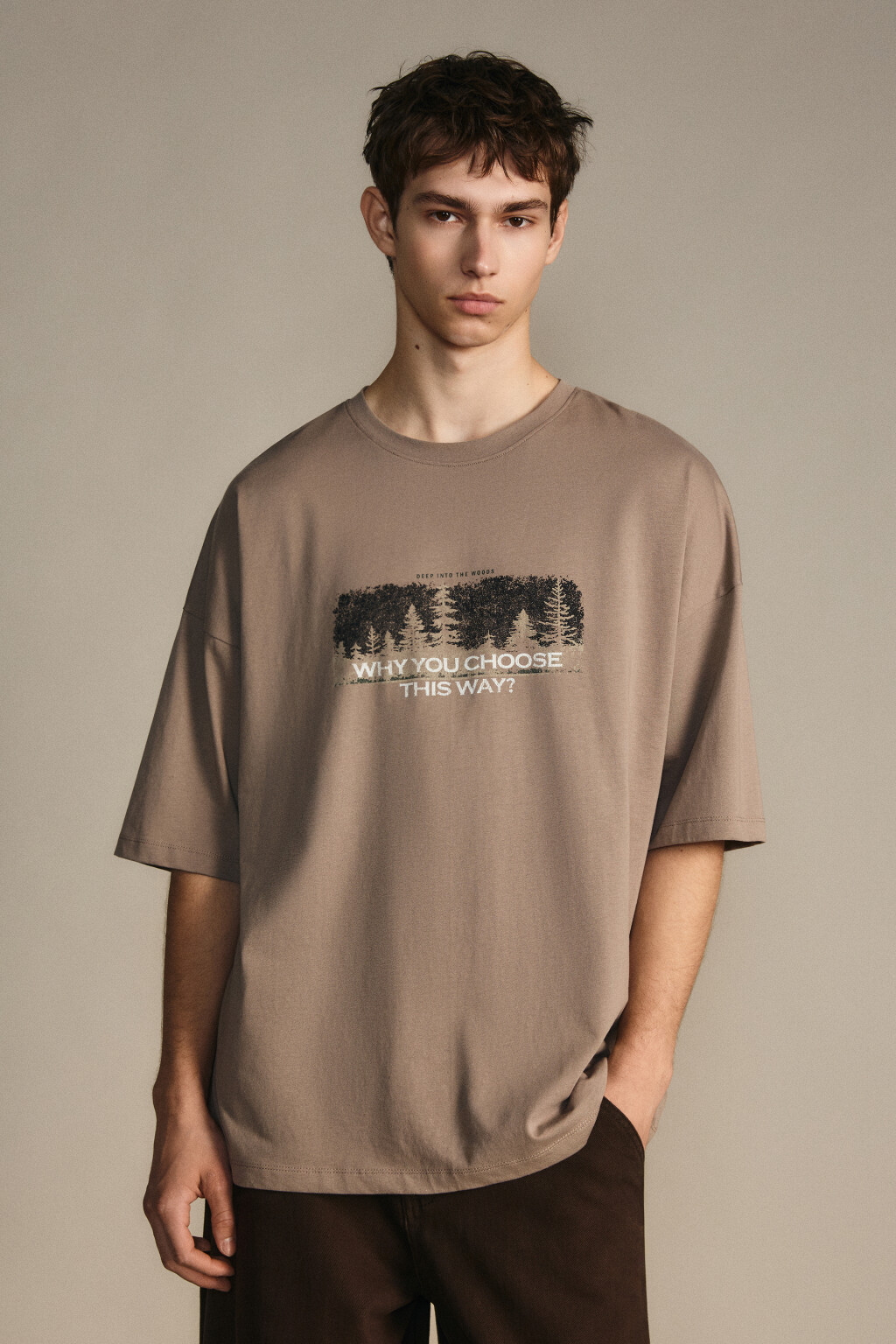 Футболка вареная с принтом - цвет коричневый - 4