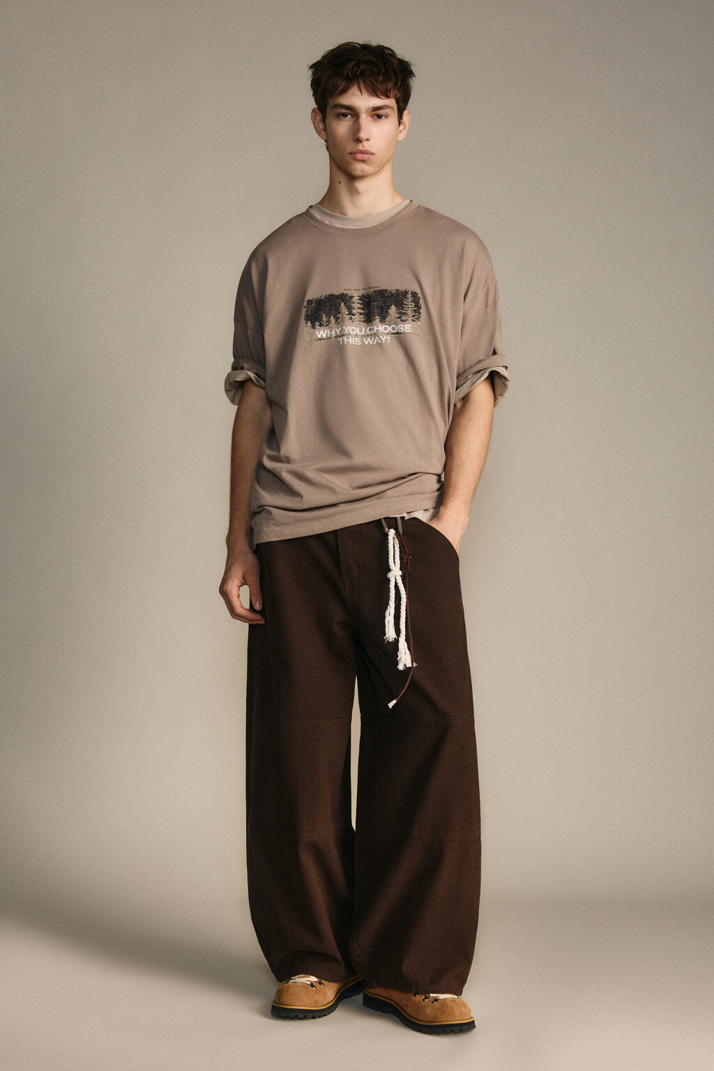 Футболка вареная с принтом - цвет коричневый - 6