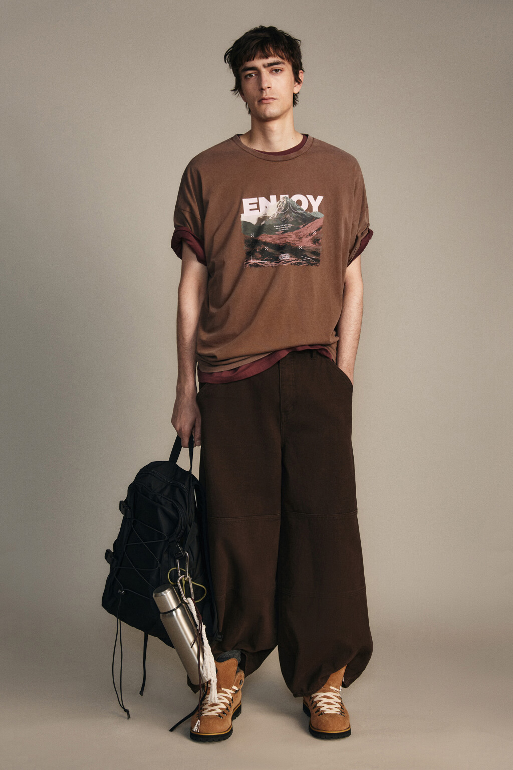 Футболка хлопковая с вареным эффектом - цвет коричневый - 3