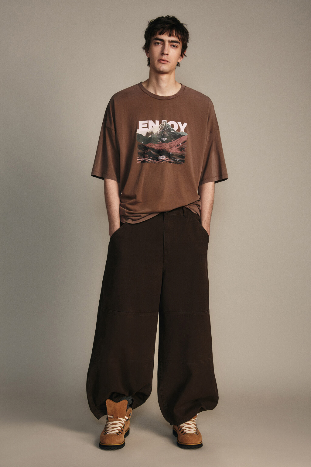 Футболка хлопковая с вареным эффектом - цвет коричневый - 6