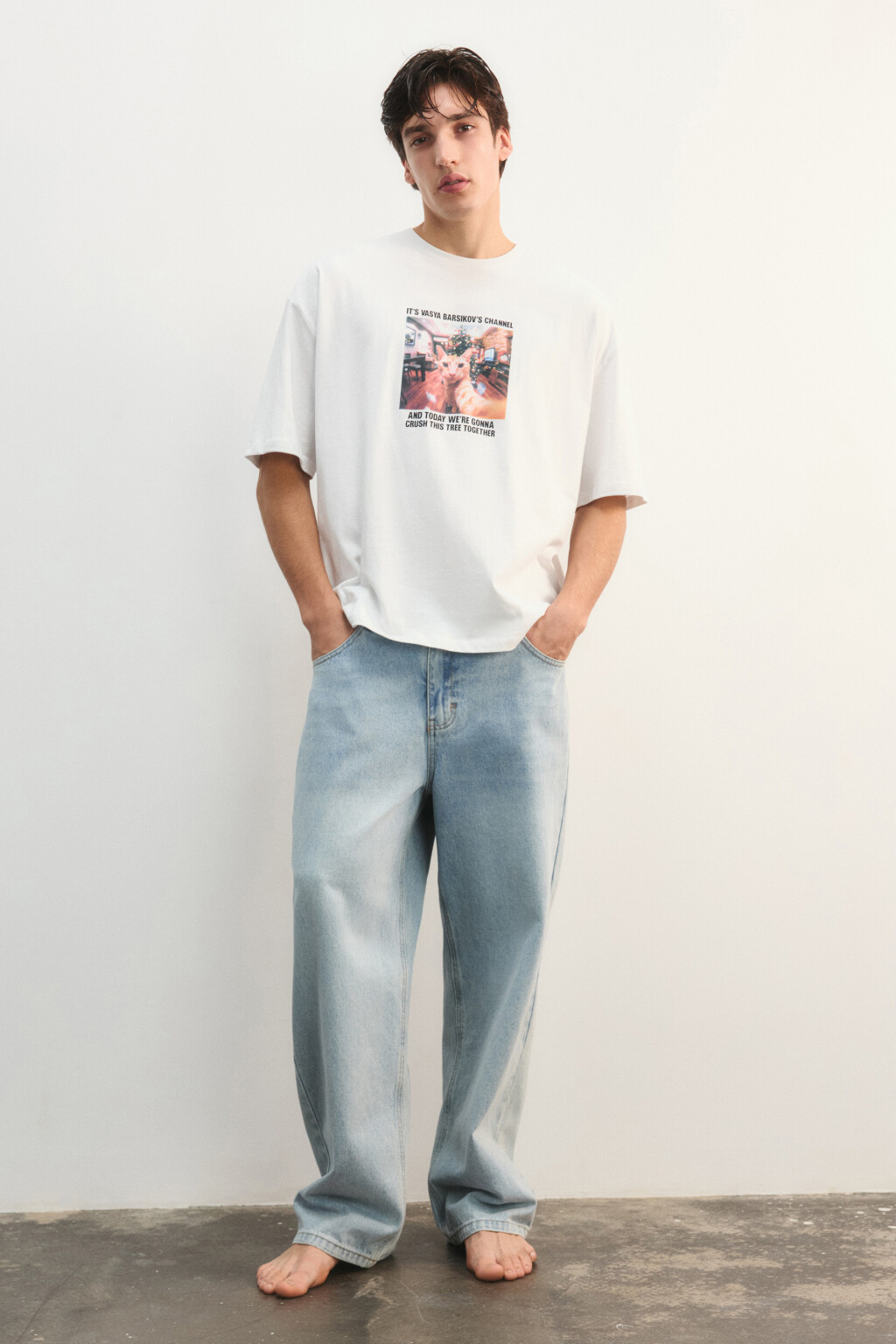 Футболка с новогодним принтом - цвет белый - 4