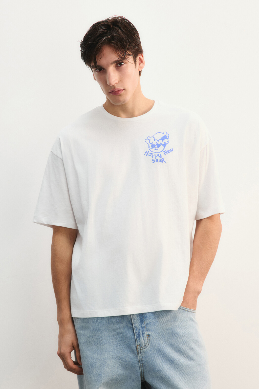 Футболка с новогодним принтом - цвет белый - 2