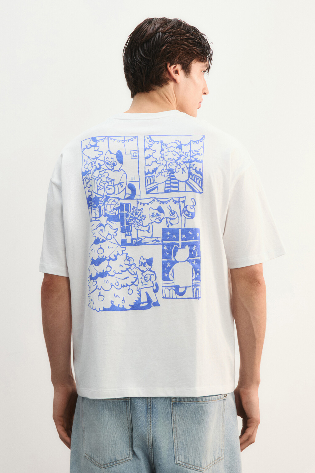 Футболка с новогодним принтом - цвет белый - 3