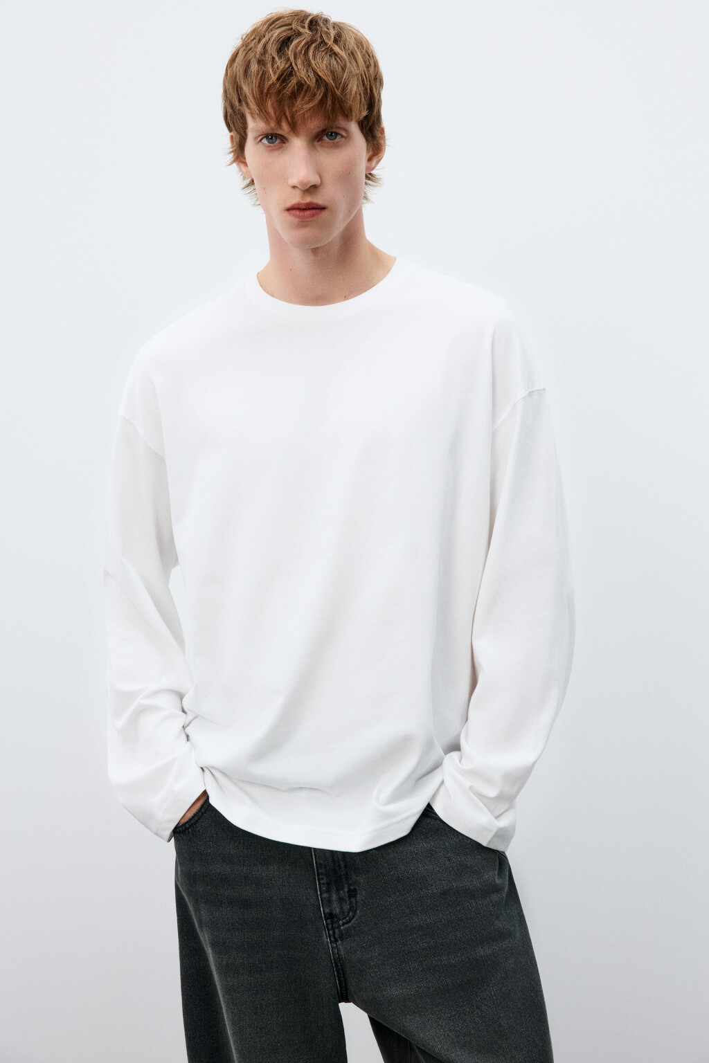 Лонгслив из хлопкового трикотажа - цвет белый - 1