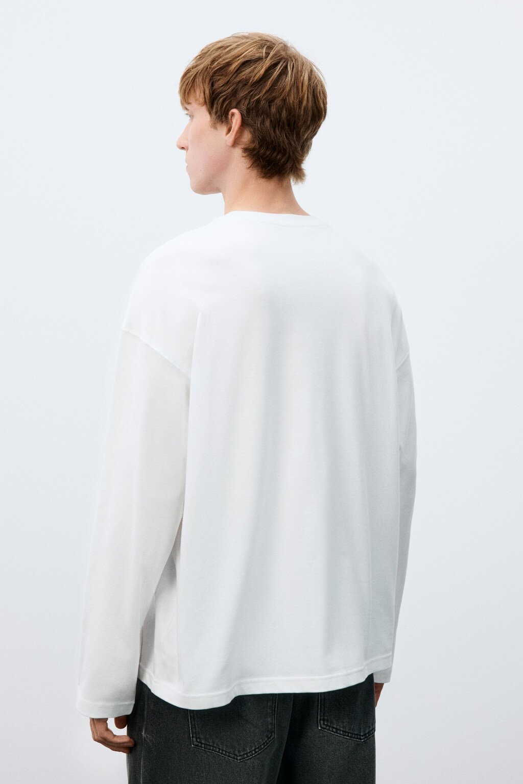 Лонгслив из хлопкового трикотажа - цвет белый - 3