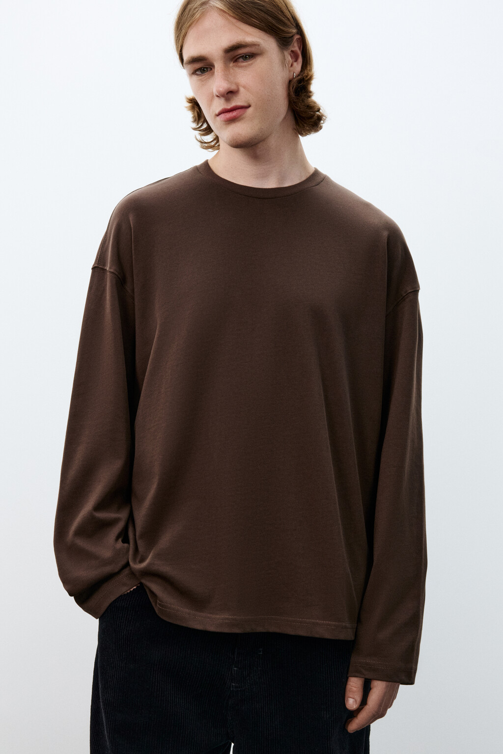 Лонгслив из хлопкового трикотажа - цвет коричневый - 1