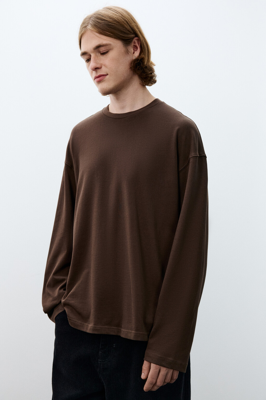 Лонгслив из хлопкового трикотажа - цвет коричневый - 2