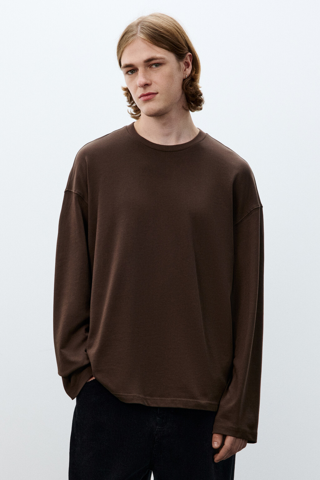 Лонгслив из хлопкового трикотажа - цвет коричневый - 3