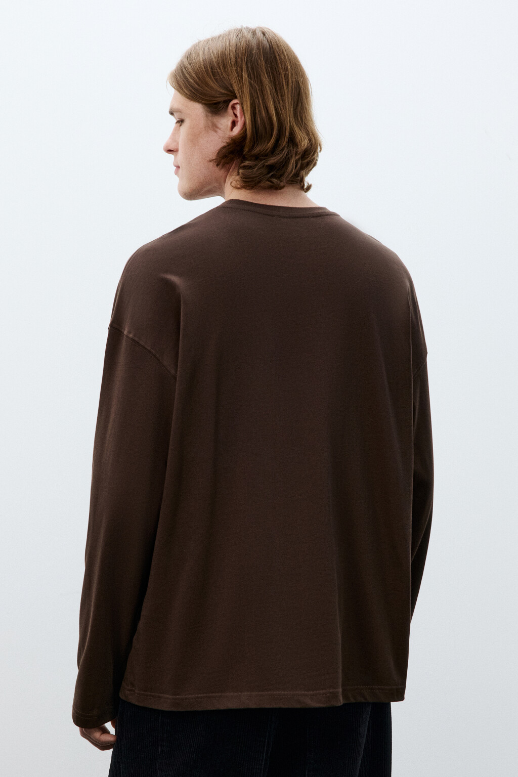 Лонгслив из хлопкового трикотажа - цвет коричневый - 4