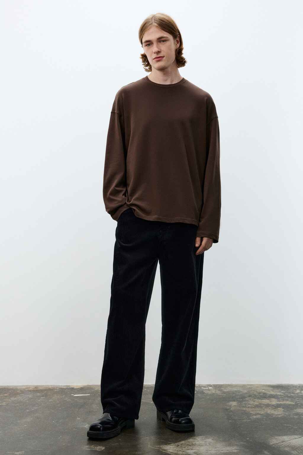 Лонгслив из хлопкового трикотажа - цвет коричневый - 5