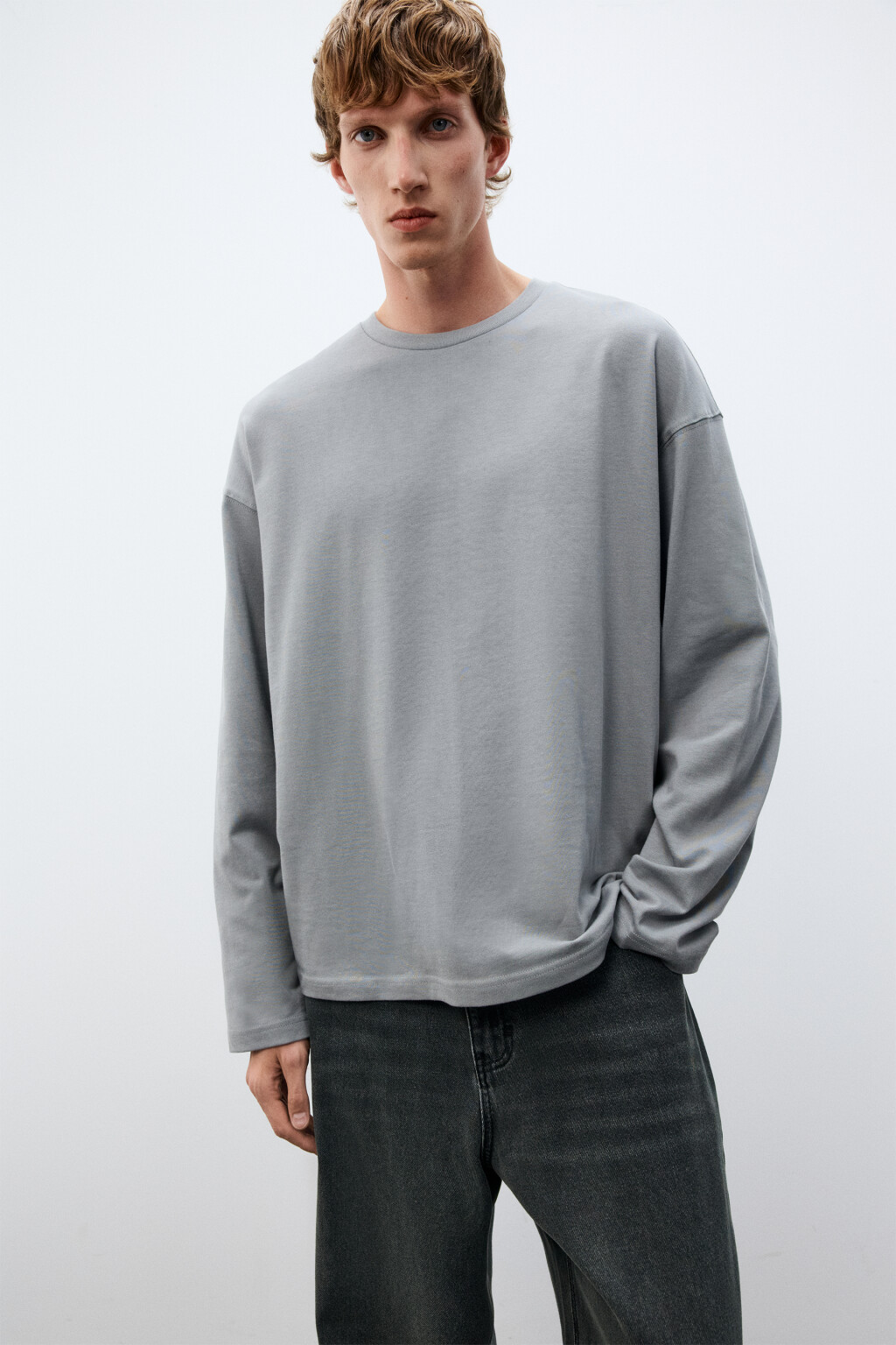 Лонгслив из хлопкового трикотажа - цвет серый - 1