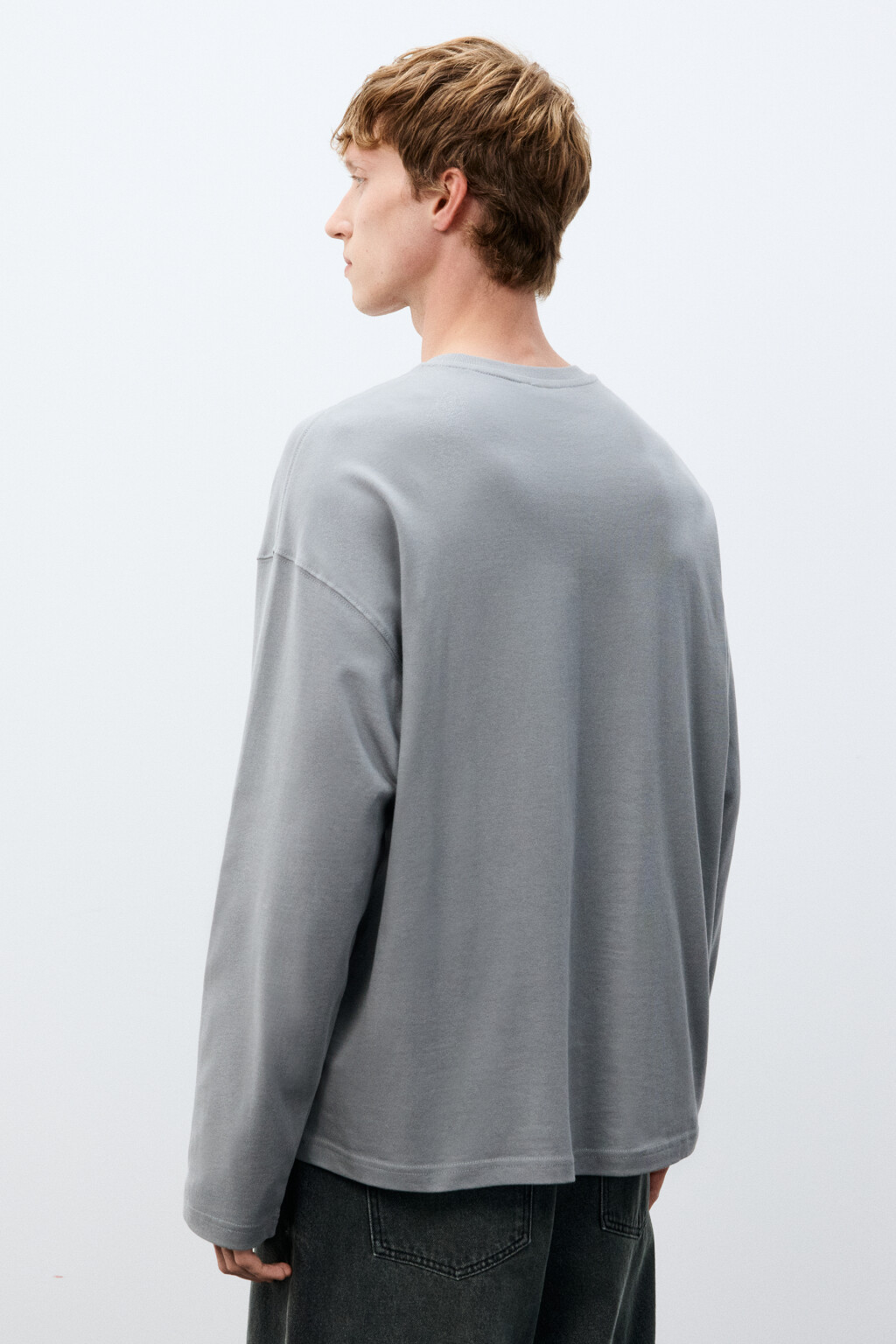 Лонгслив из хлопкового трикотажа - цвет серый - 3