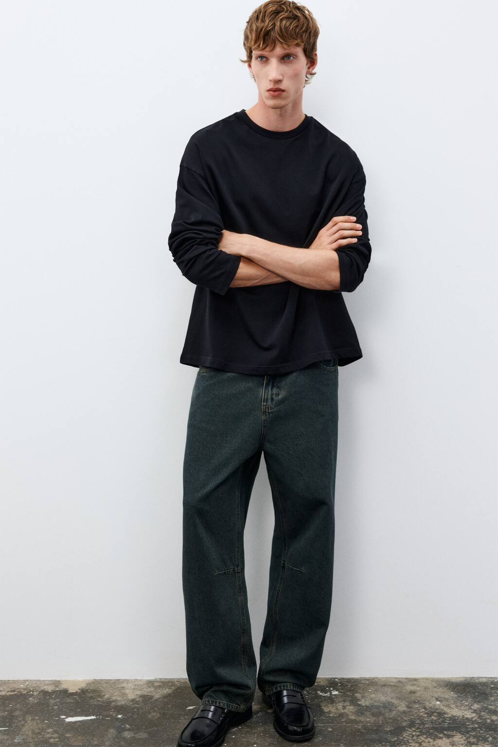 Лонгслив из хлопкового трикотажа - цвет черный - 1