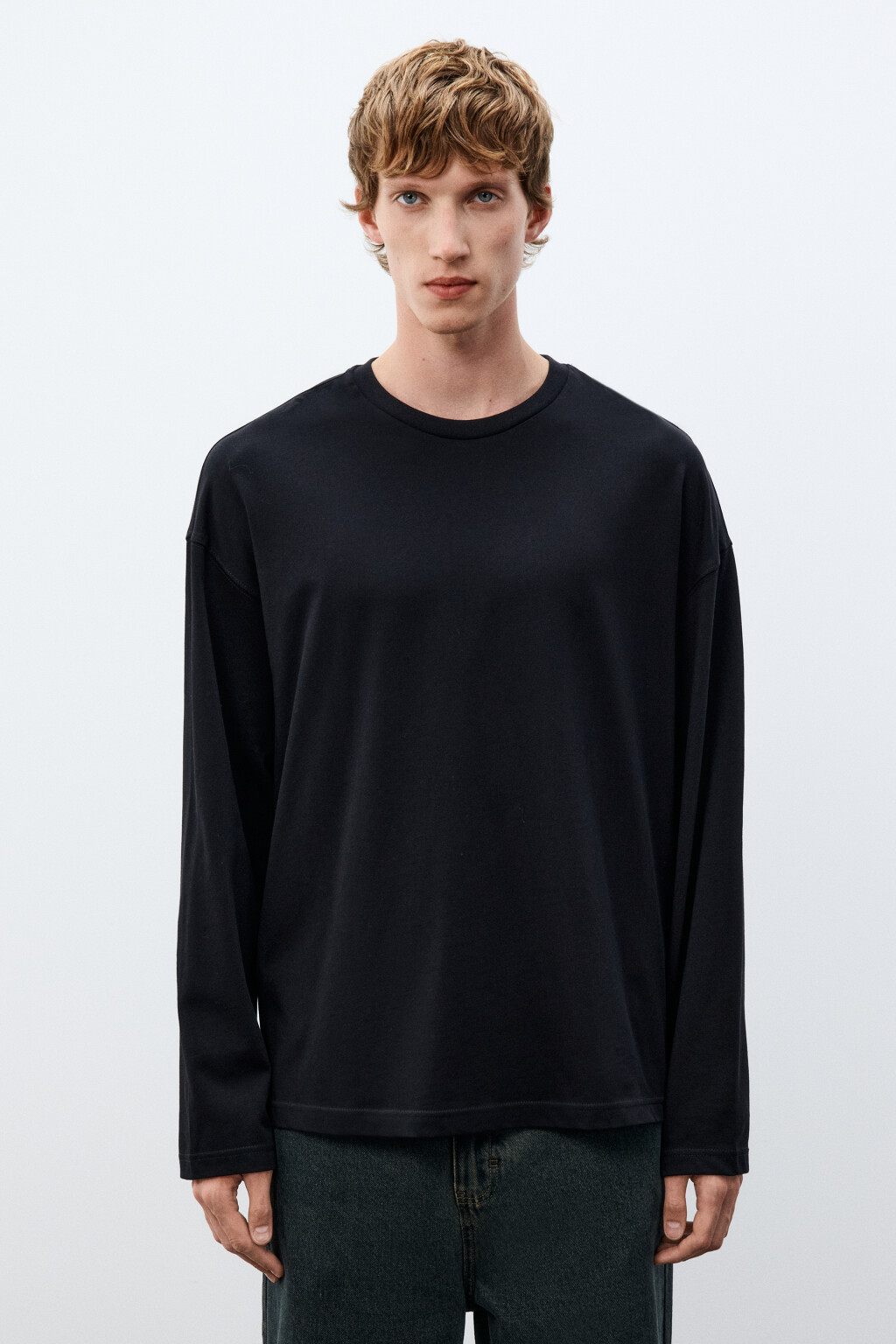 Лонгслив из хлопкового трикотажа - цвет черный - 2