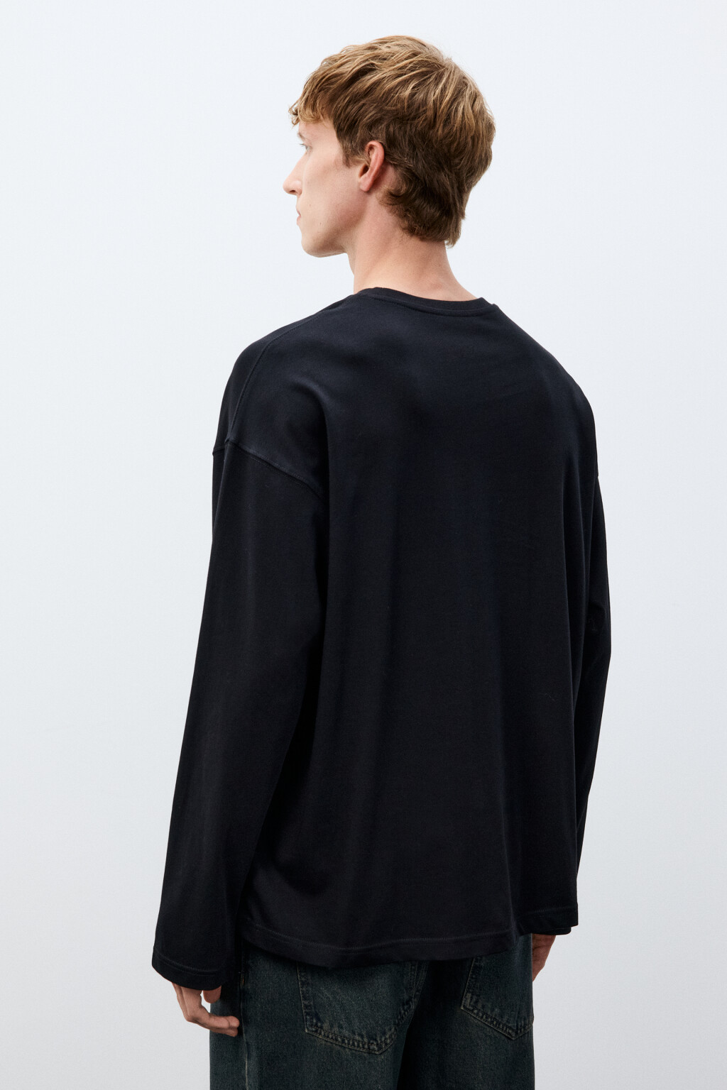 Лонгслив из хлопкового трикотажа - цвет черный - 3