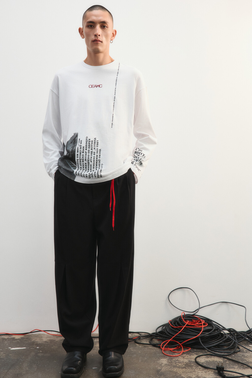 Лонгслив хлопковый с принтом - цвет белый - 2