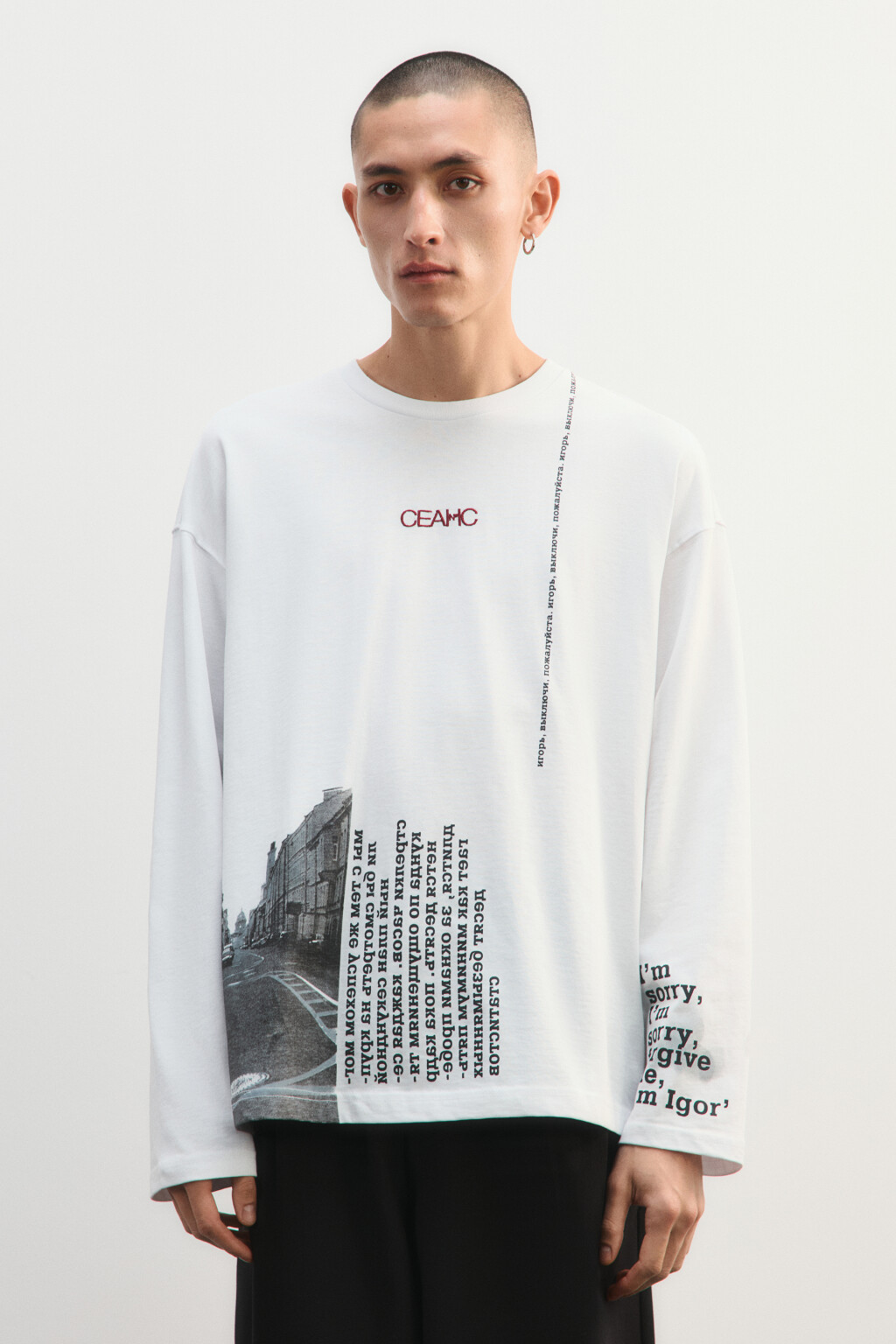 Лонгслив хлопковый с принтом - цвет белый - 3