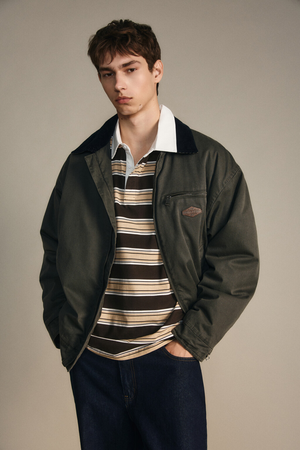 Свитшот в полоску с воротничком - цвет коричневый - 2