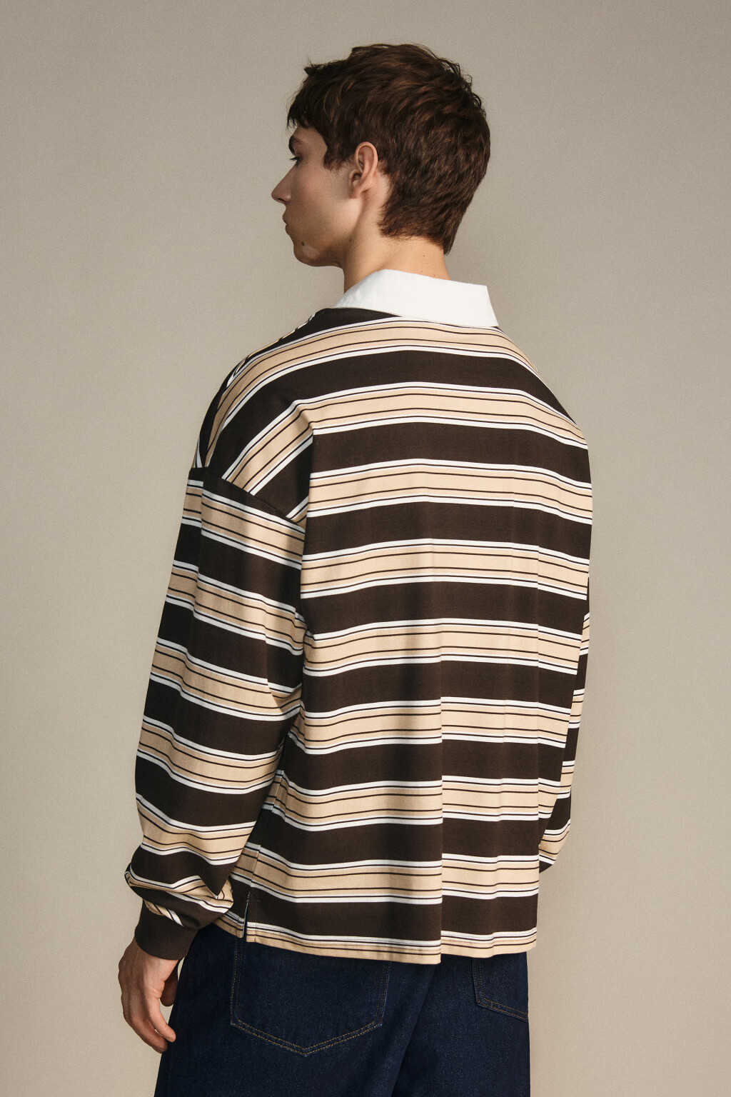 Свитшот в полоску с воротничком - цвет коричневый - 4