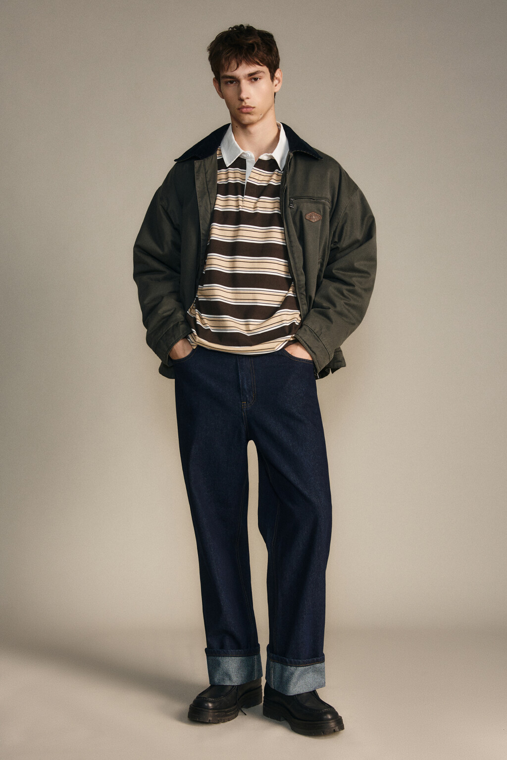 Свитшот в полоску с воротничком - цвет коричневый - 5