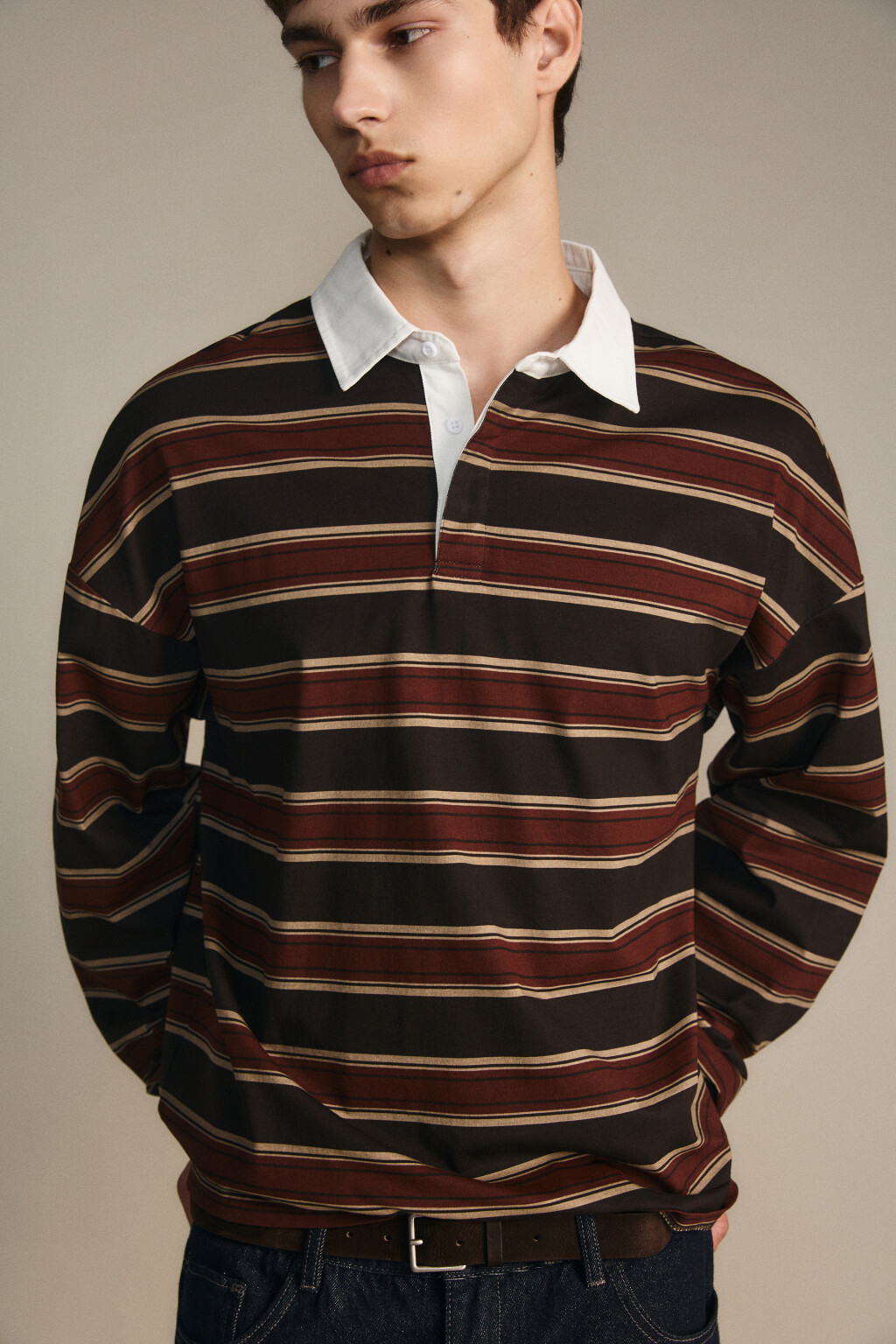 Свитшот в полоску с воротничком - цвет бордовый - 2