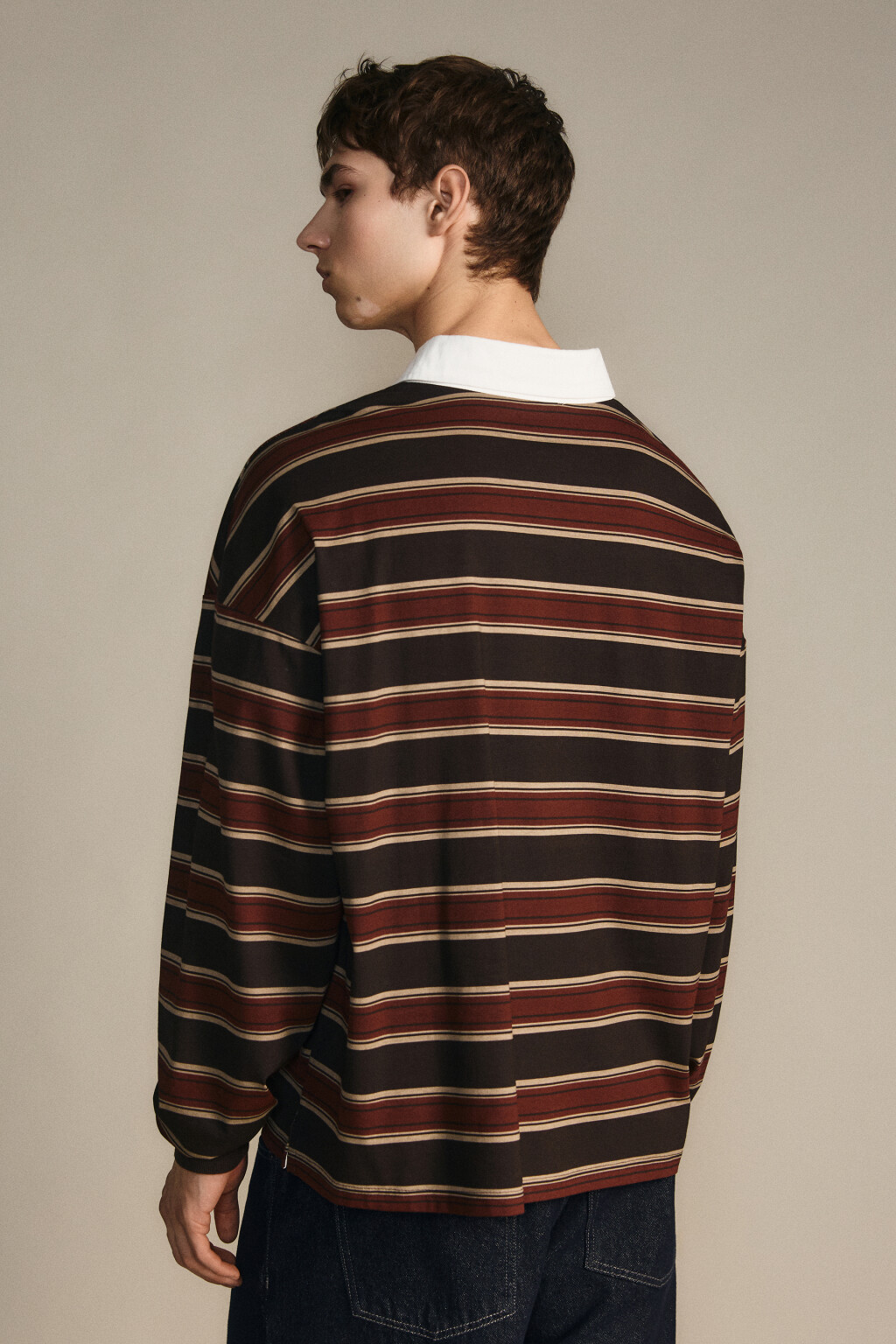 Свитшот в полоску с воротничком - цвет бордовый - 4