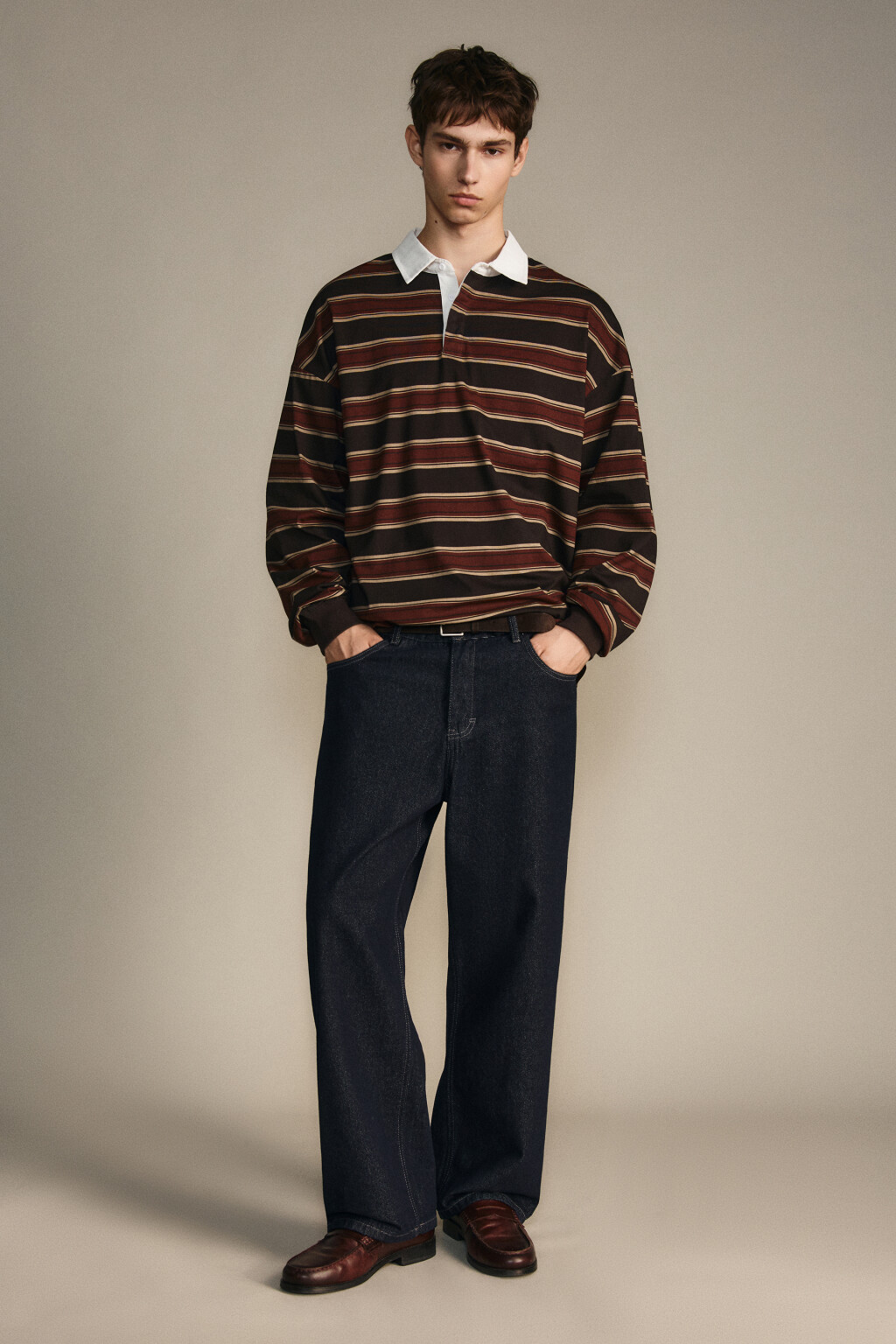 Свитшот в полоску с воротничком - цвет бордовый - 5