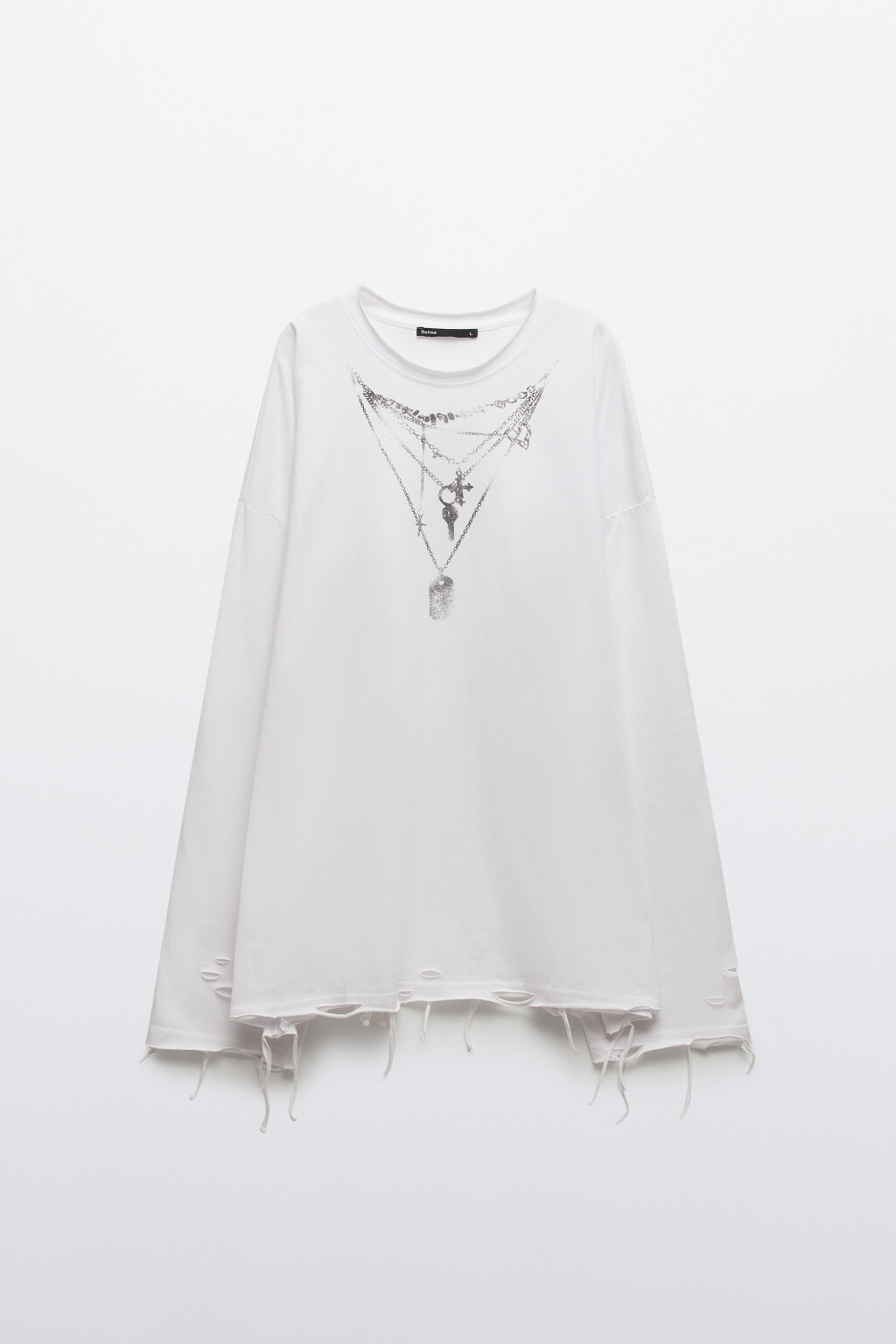 Лонгслив рваный с принтом - цвет белый - 8