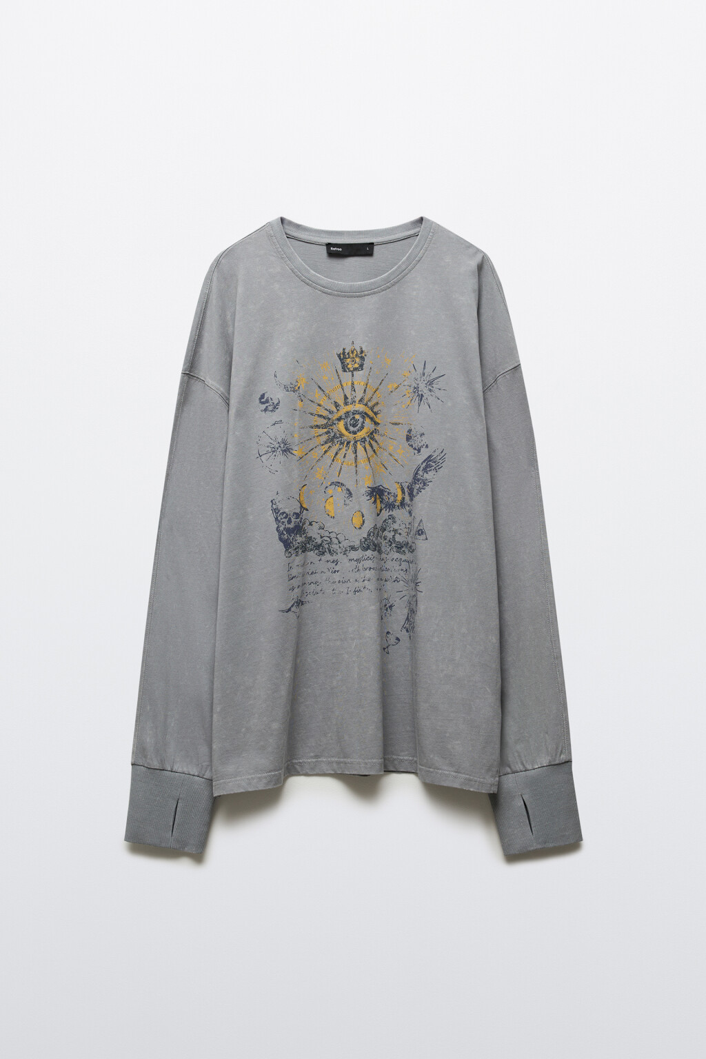 Лонгслив с вареным эффектом и принтом - цвет серый - 8