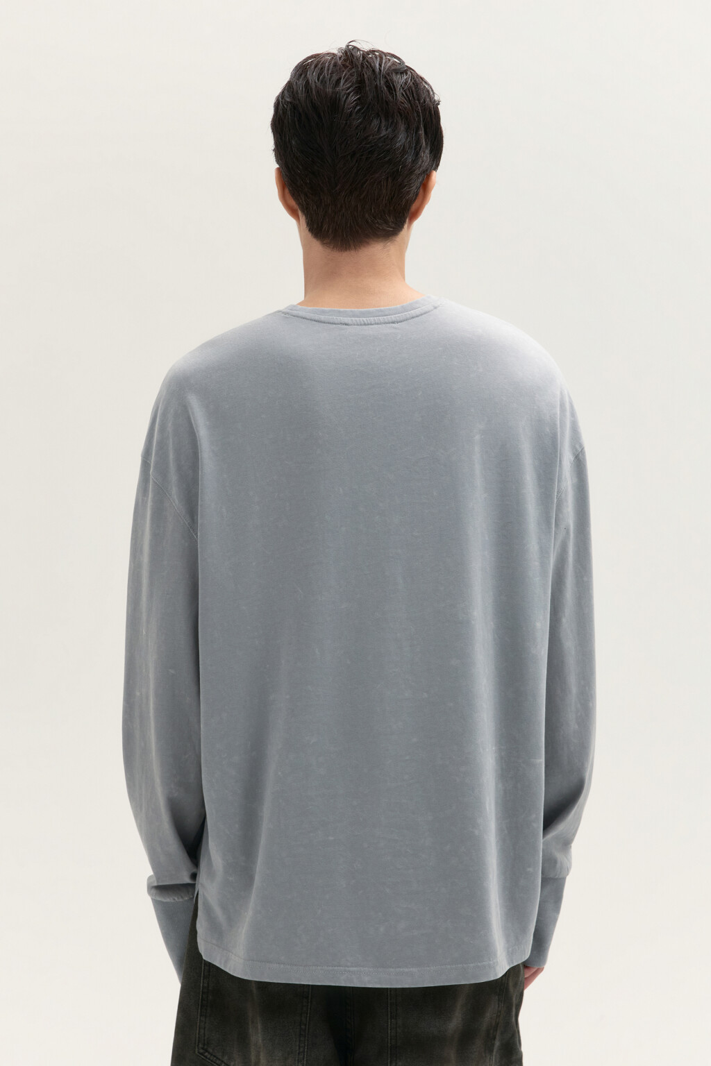 Лонгслив с вареным эффектом и принтом - цвет серый - 4