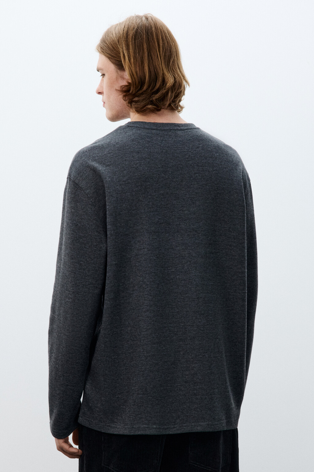 Лонгслив из фактурного трикотажа - цвет черный - 3