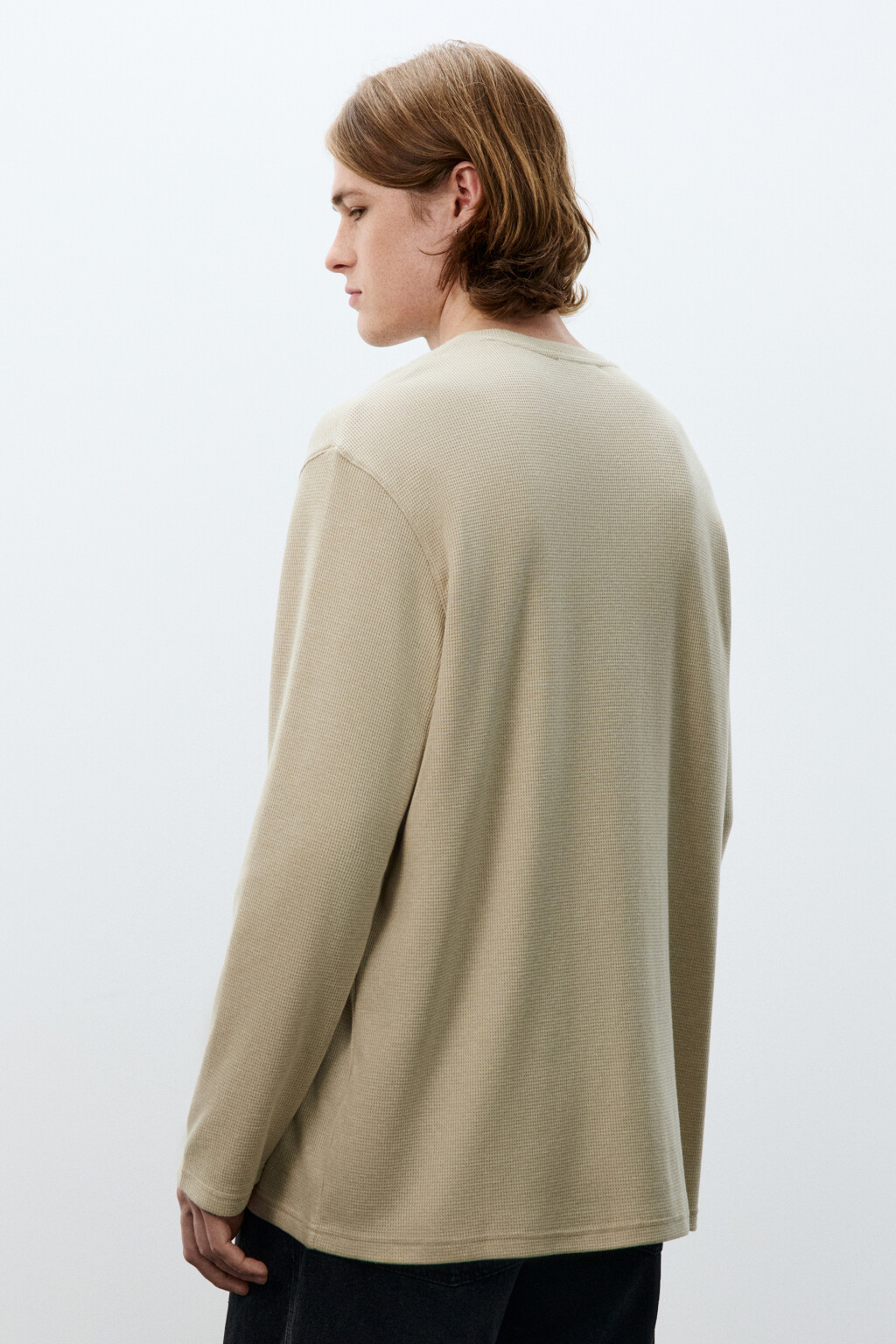 Лонгслив из фактурного трикотажа - цвет бежевый - 3