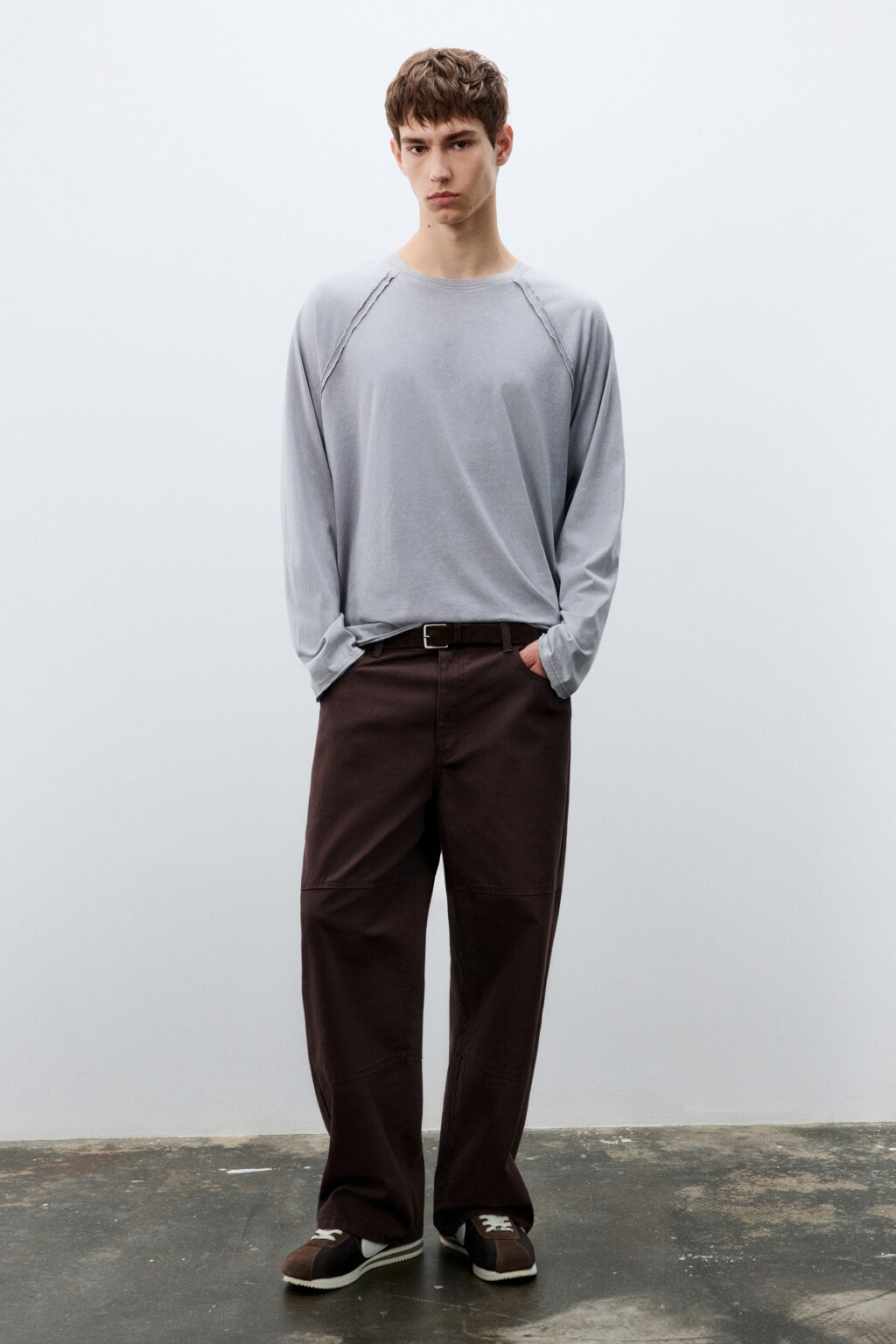 Лонгслив вареный с открытыми срезами - цвет серый - 4