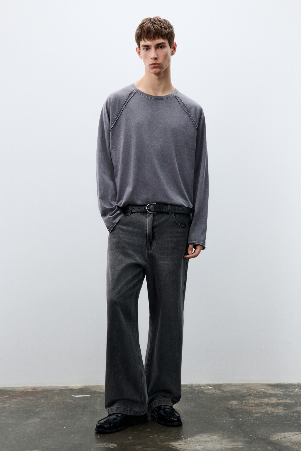 Лонгслив вареный с открытыми срезами - цвет серый - 5