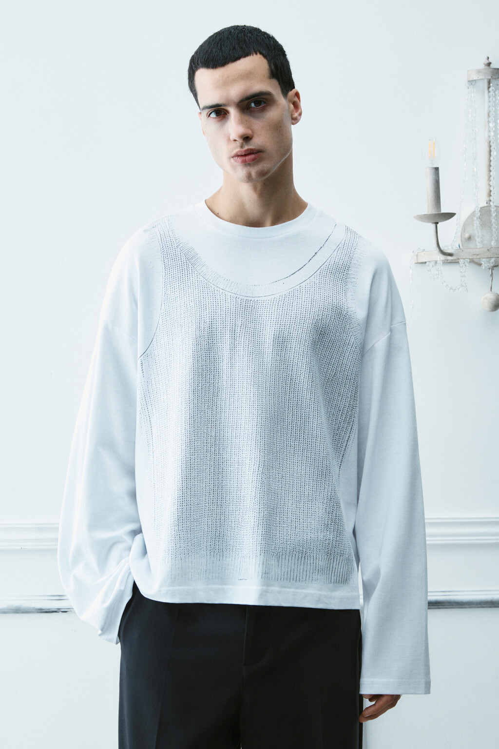 Лонгслив хлопковый с принтом - цвет белый - 3