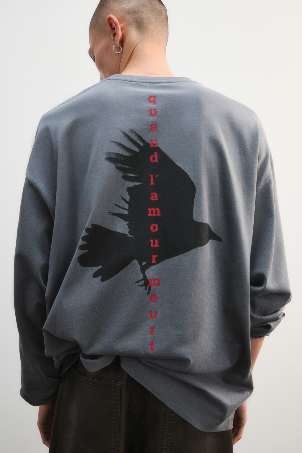 Лонгслив хлопковый с принтом - цвет серый - 1