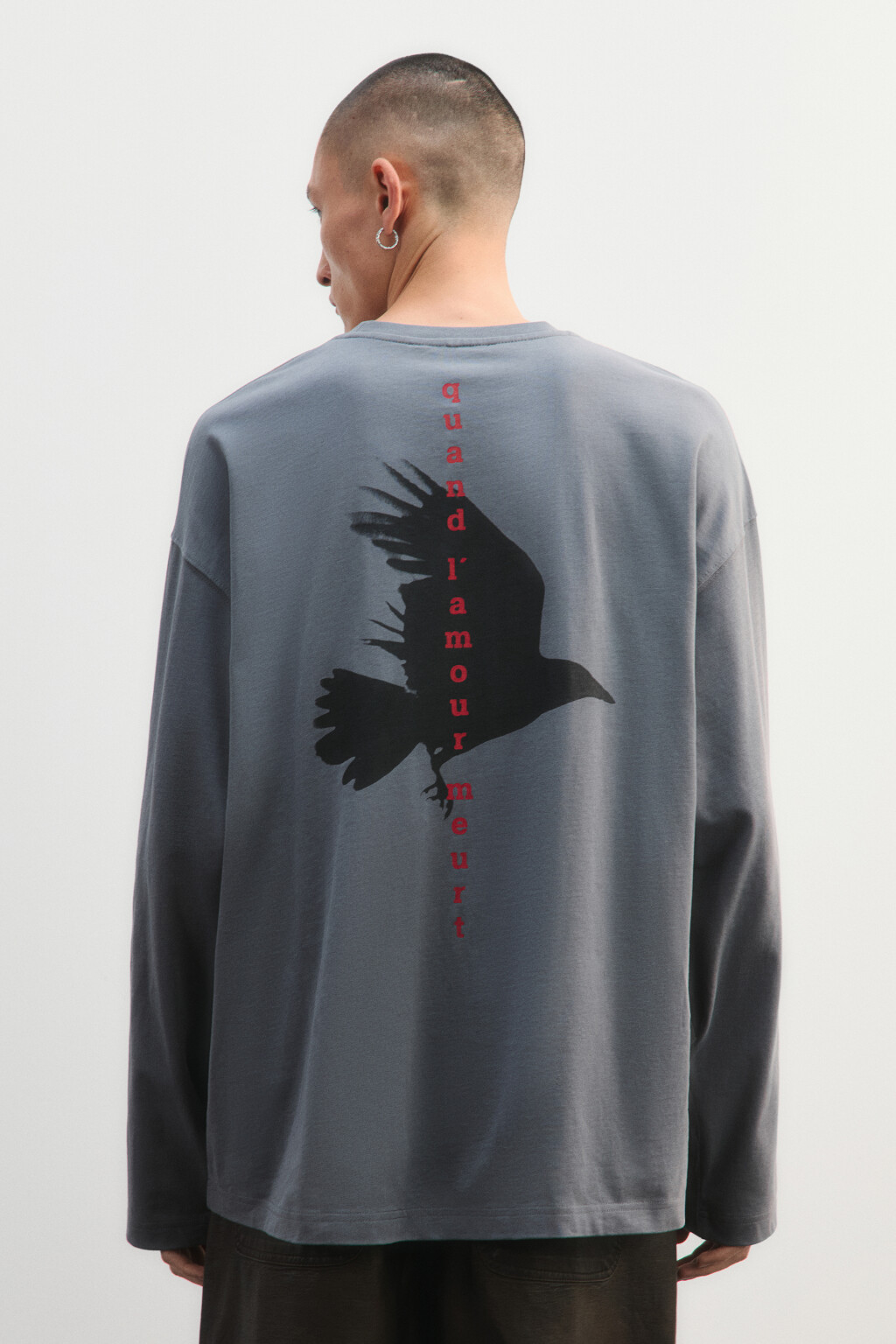 Лонгслив хлопковый с принтом - цвет серый - 3