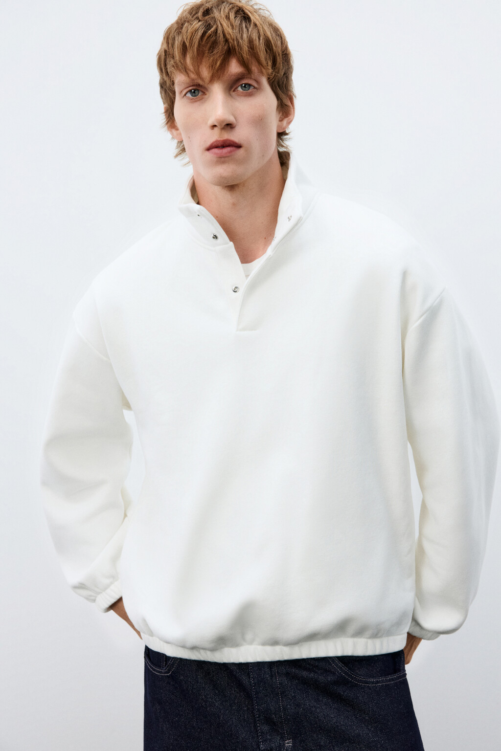 Толстовка утепленная с воротником - цвет белый - 1