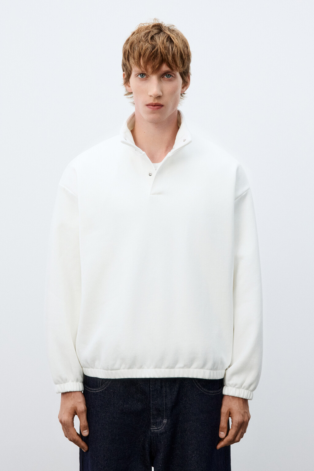 Толстовка утепленная с воротником - цвет белый - 2