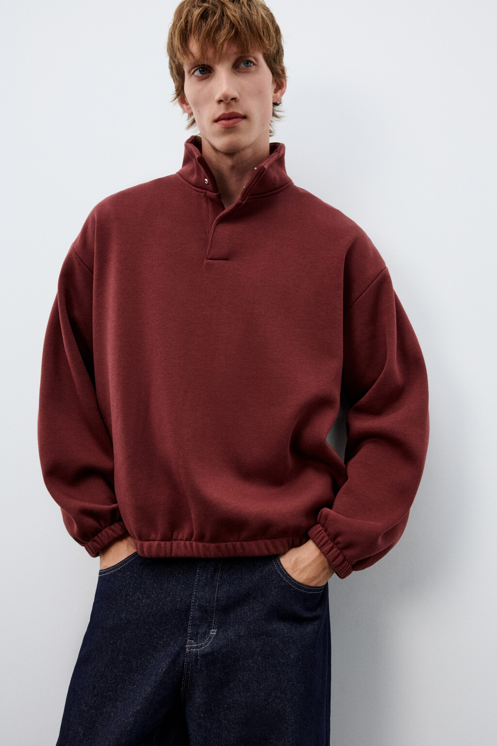 Толстовка утепленная с воротником - цвет красный - 2