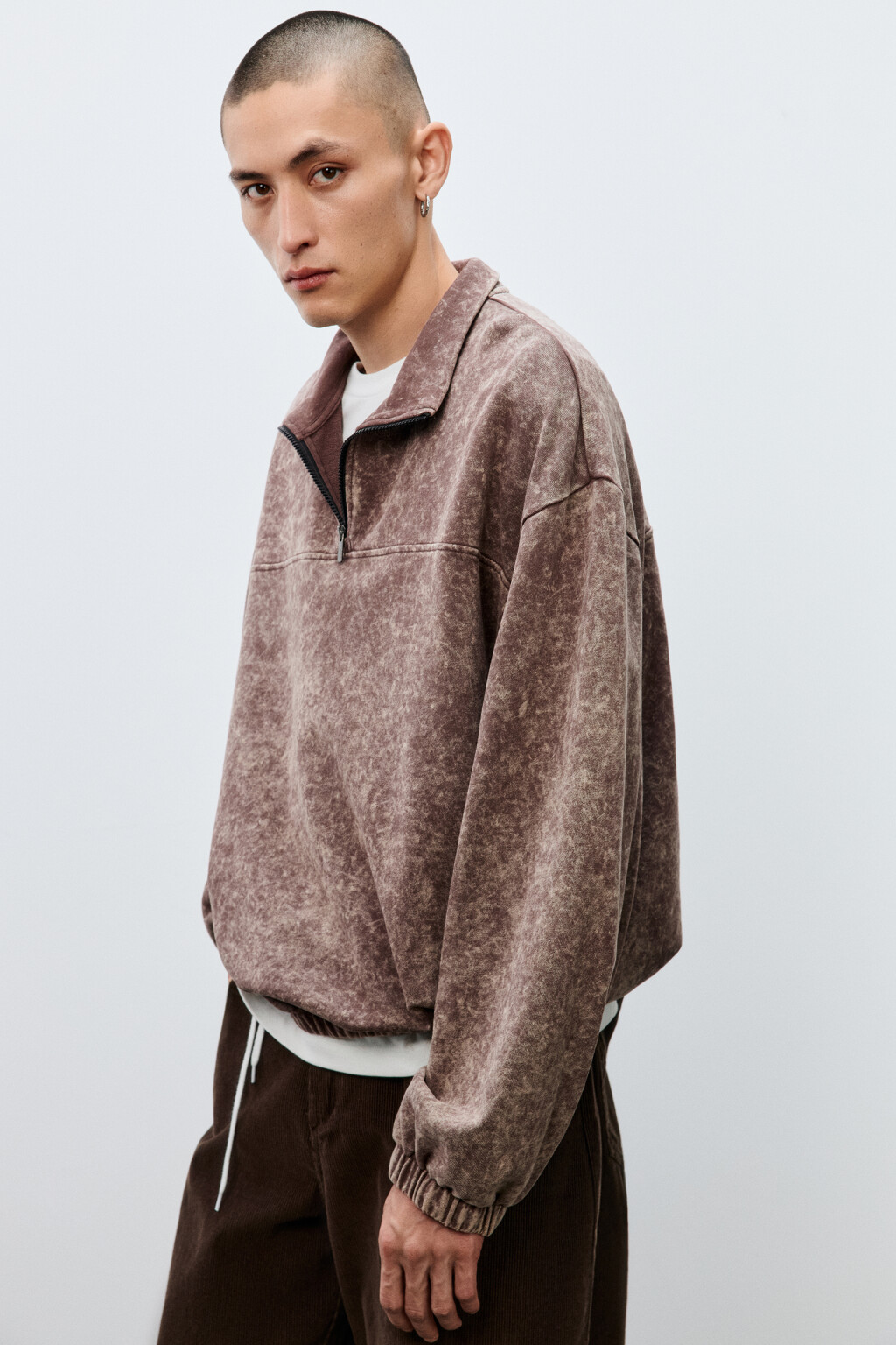 Толстовка на молнии с вареным эффектом - цвет коричневый - 1