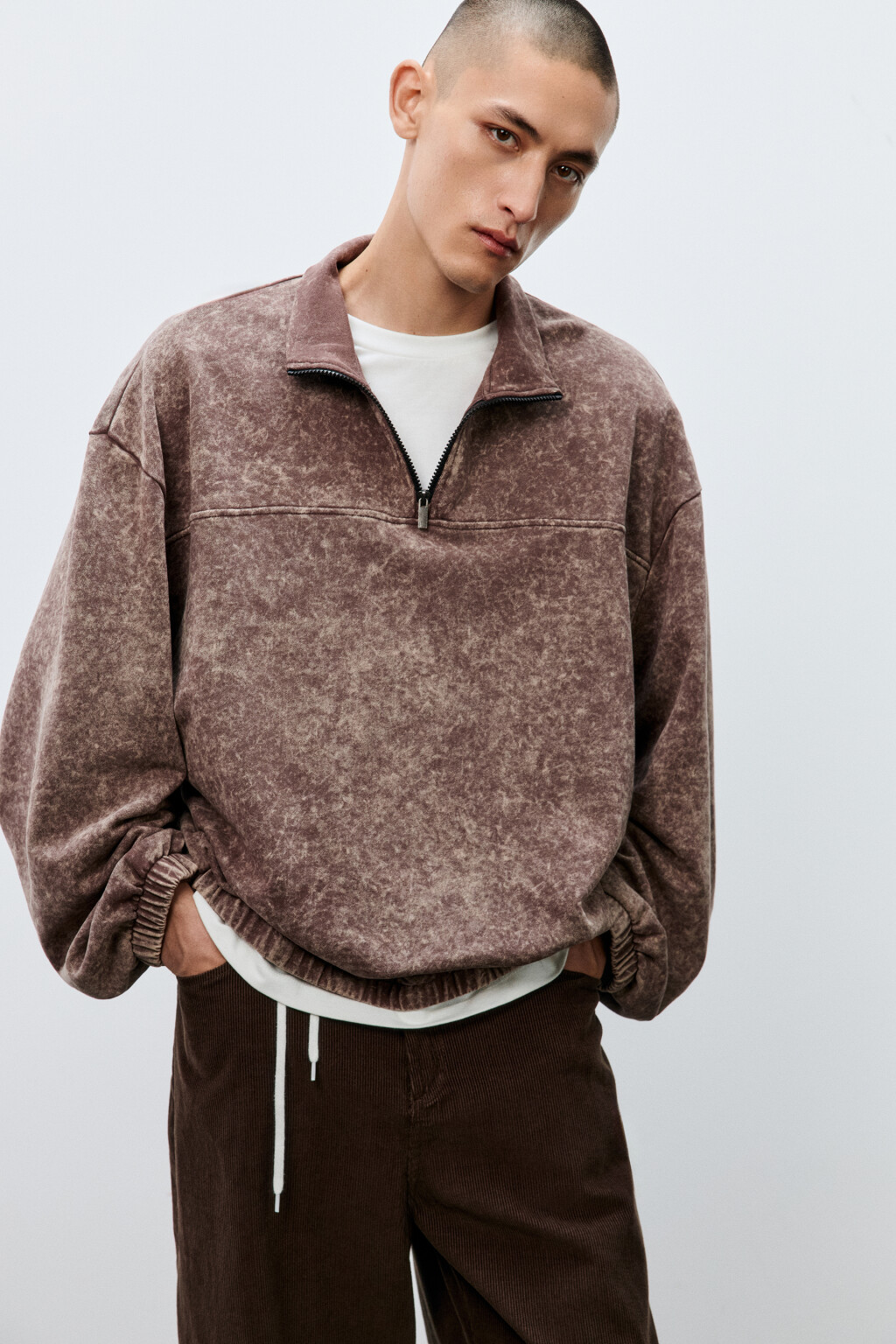 Толстовка на молнии с вареным эффектом - цвет коричневый - 2