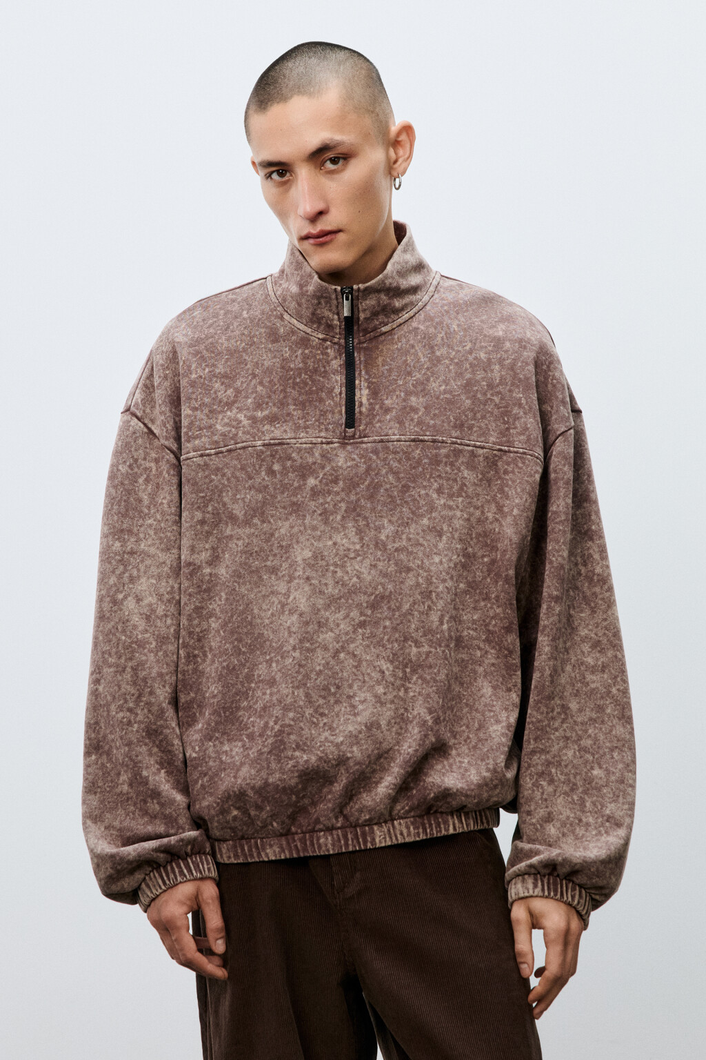 Толстовка на молнии с вареным эффектом - цвет коричневый - 3