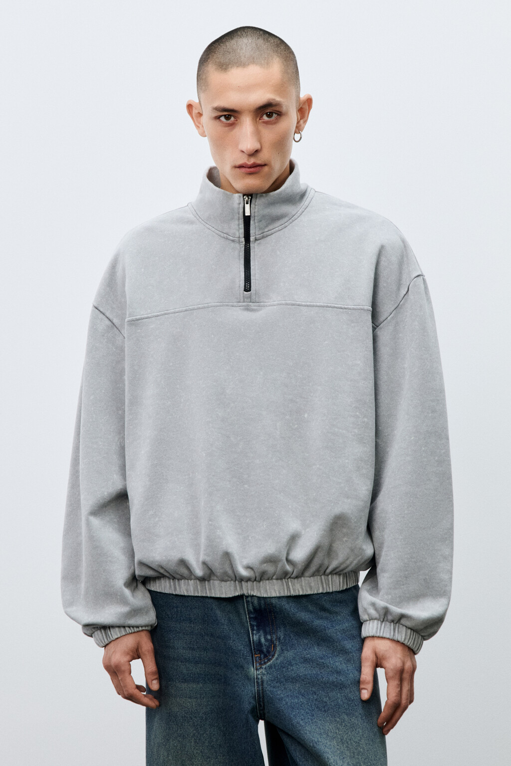 Толстовка на молнии с вареным эффектом - цвет серый - 2