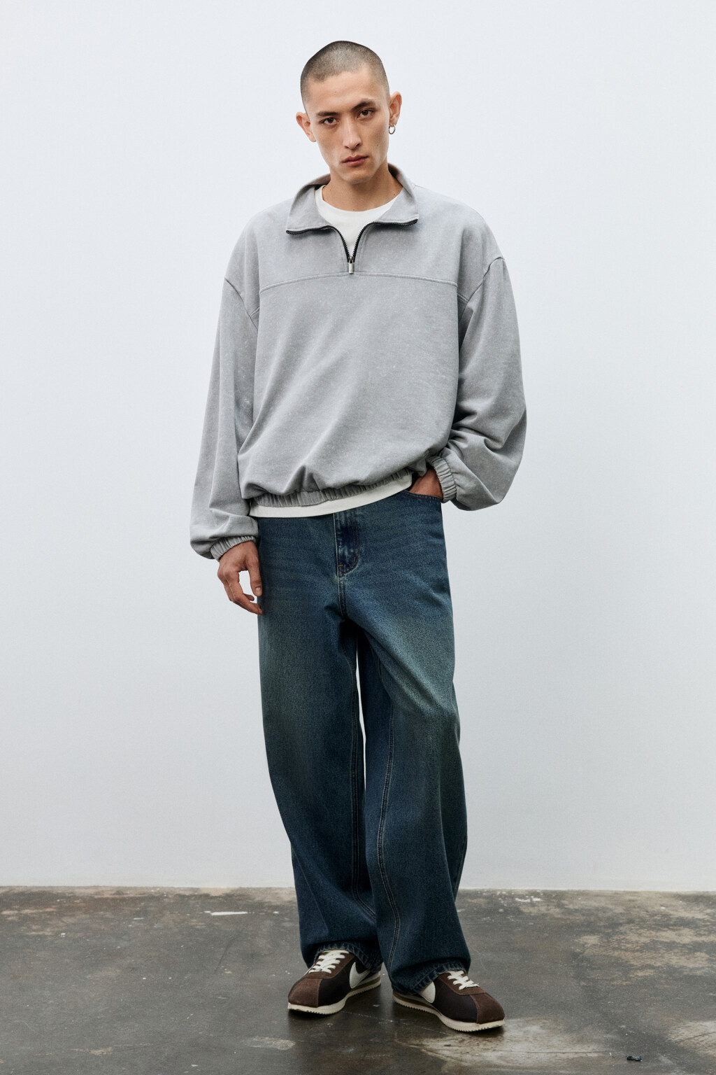 Толстовка на молнии с вареным эффектом - цвет серый - 4