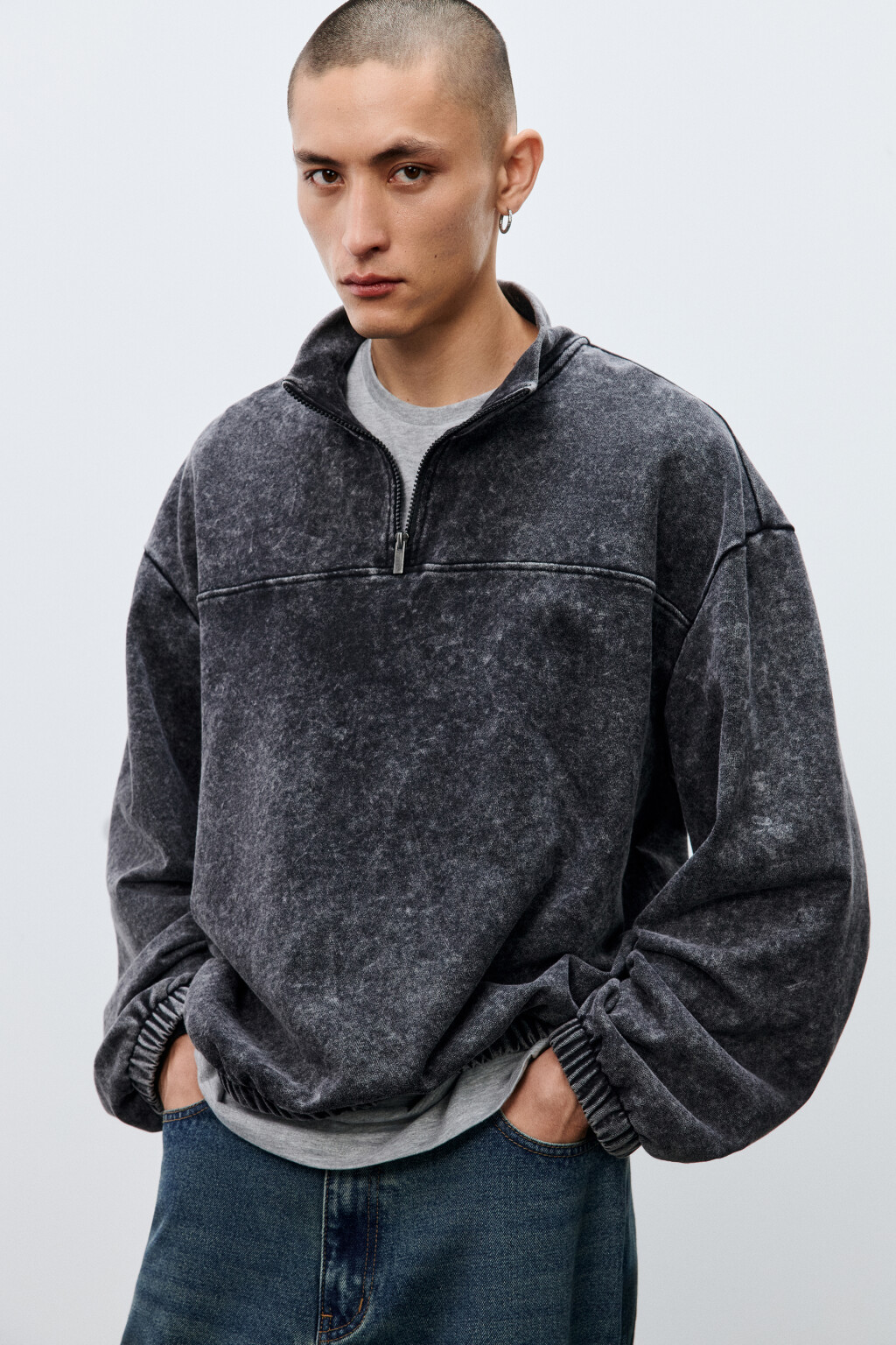 Толстовка на молнии с вареным эффектом - цвет черный - 1