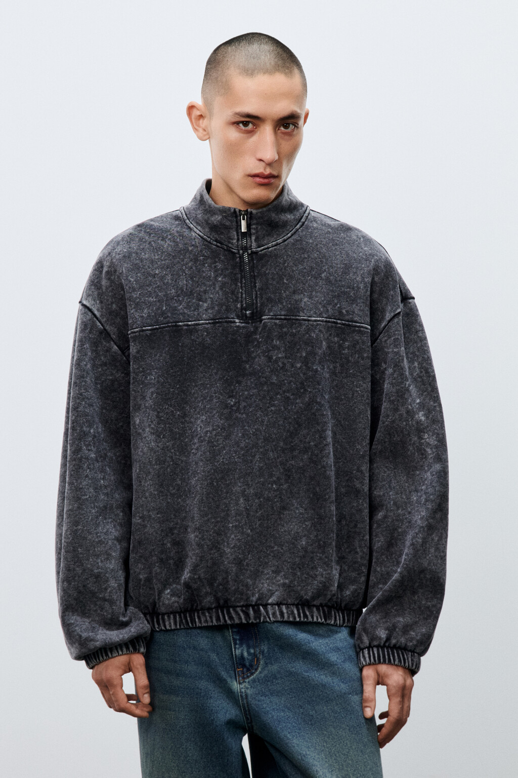 Толстовка на молнии с вареным эффектом - цвет черный - 2